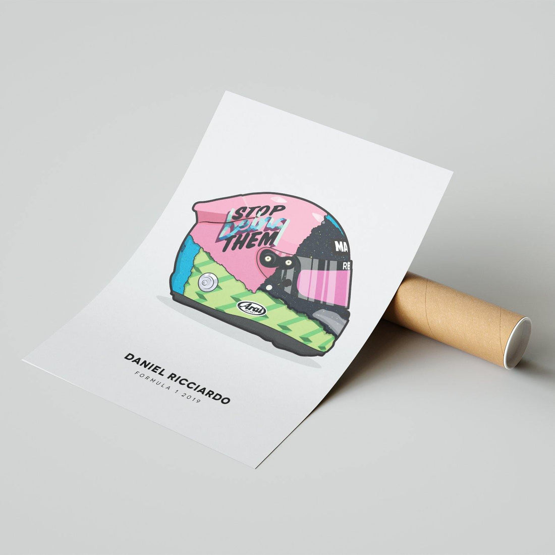 Daniel Ricciardo Illustration Formula 1 2019 Helmet Print