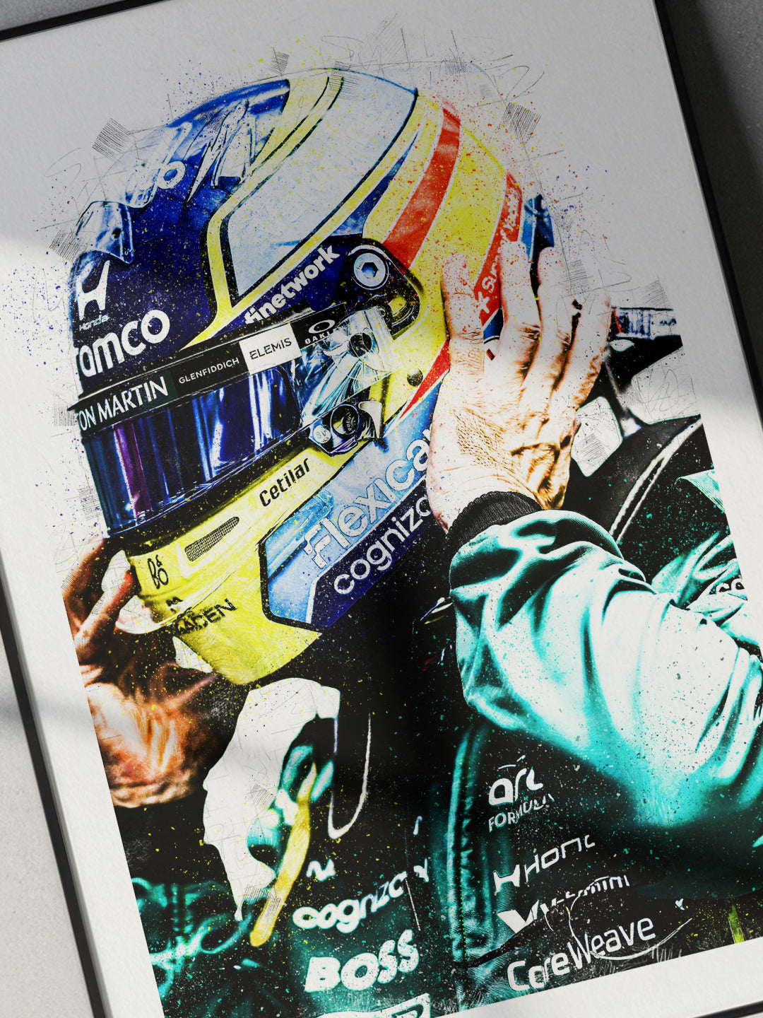 Fernando Alonso  – 2026 Helmet Close Up (Side) Formula 1 Art Print