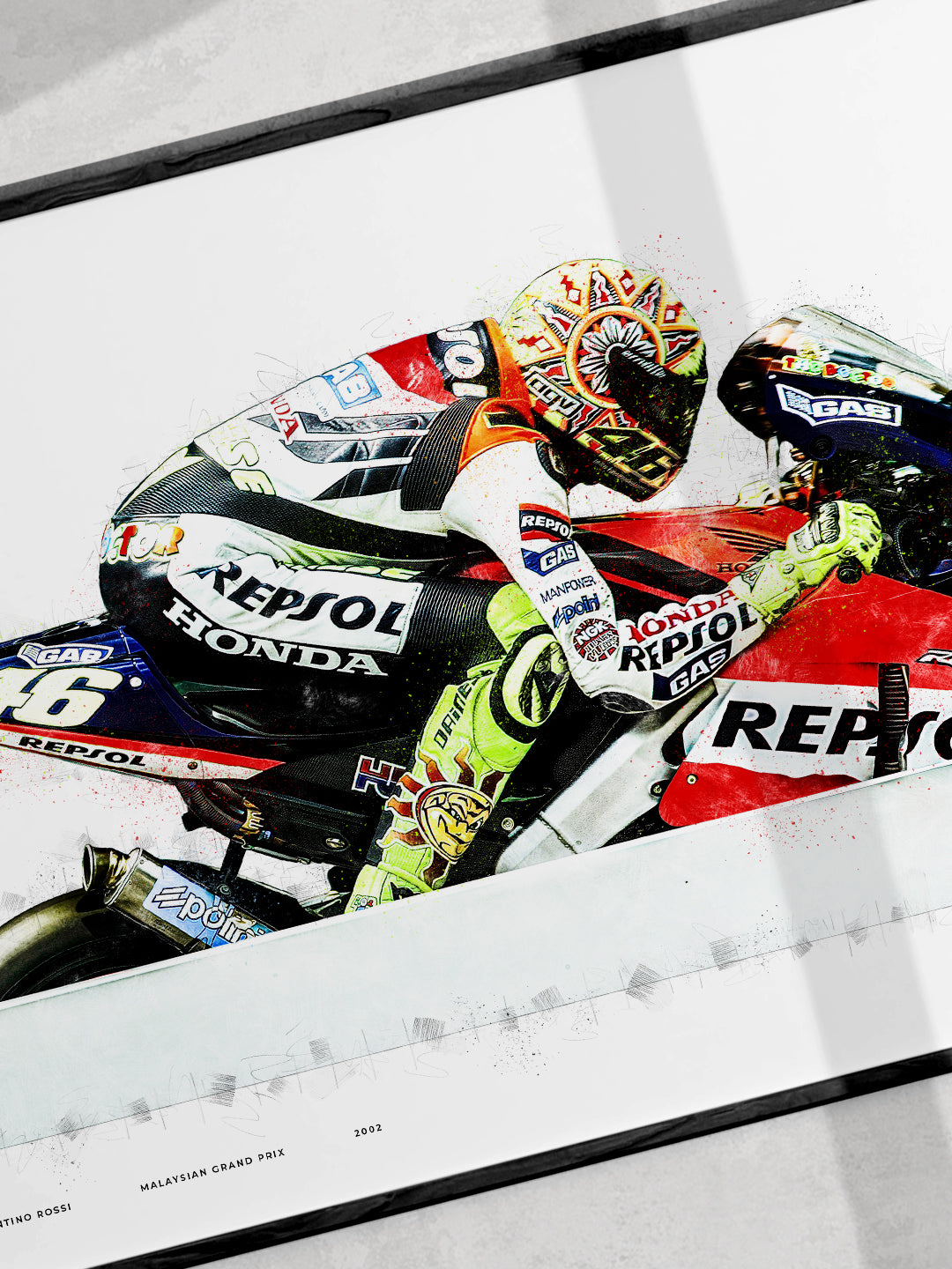 Valentino Rossi – Malaysian Grand Prix 2002 MotoGP Art Print