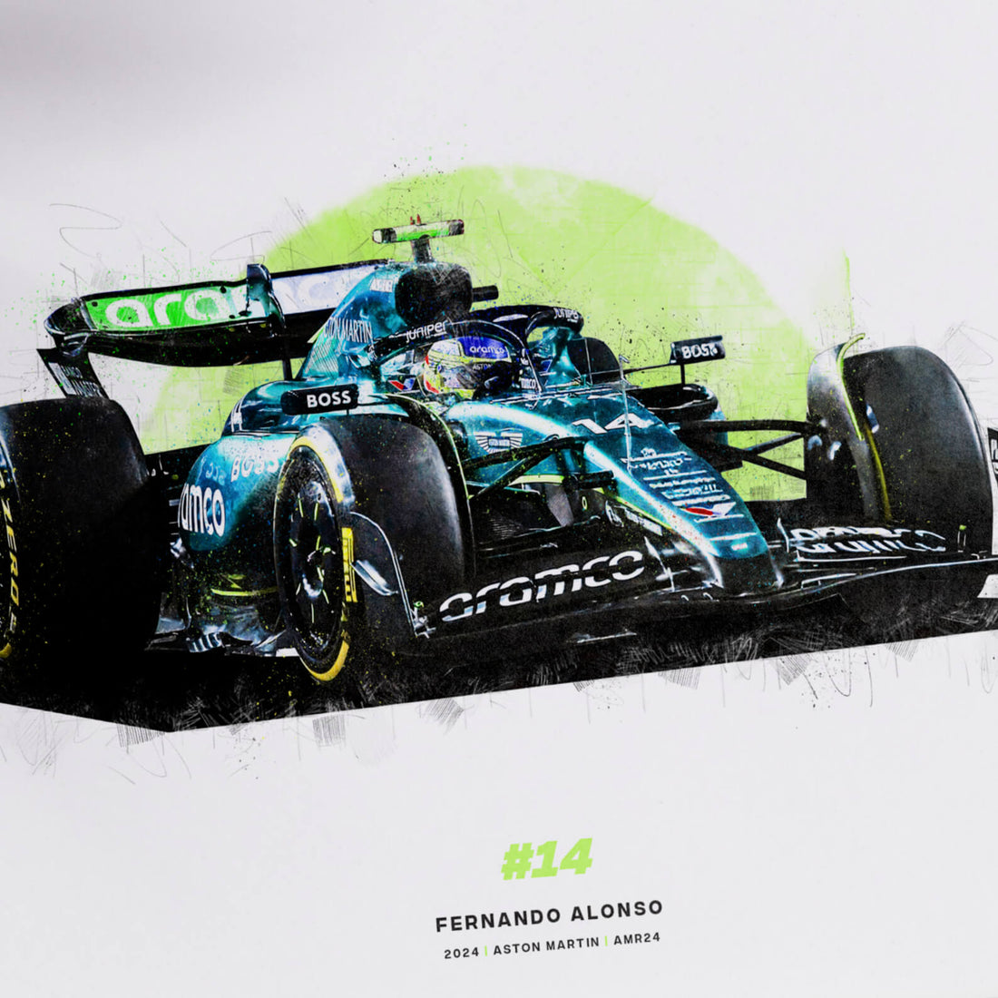 Fernando Alonso AMR24 Aston Martin, 2024 Formula 1 Car Print