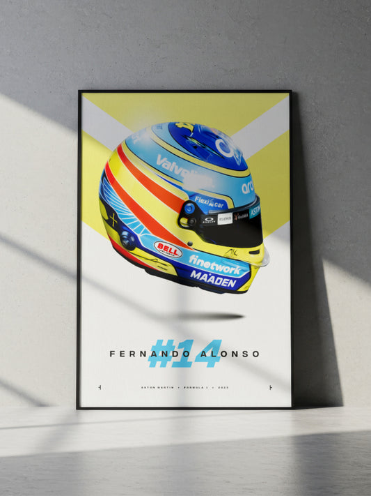 Fernando Alonso 2025 Helmet, Formula 1 Print