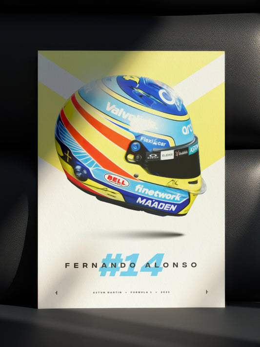 Fernando Alonso 2025 Helmet, Formula 1 Print