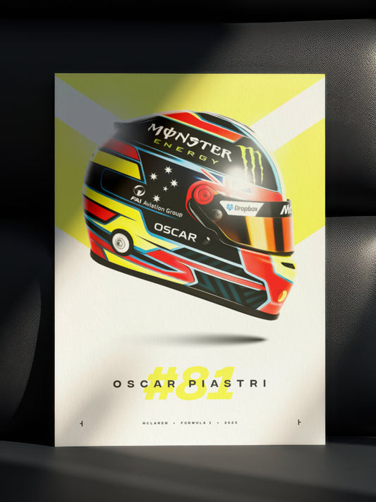 Oscar Piastri 2025 Helmet, Formula 1 Print